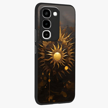 Golden Sun Majesty Glass Case upright view showcasing haunting graveyard artwork with dramatic dark theme.