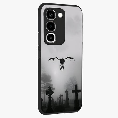 Graveyard Shadow Descent Glass Case upright view showcasing haunting graveyard artwork with dramatic dark theme.
