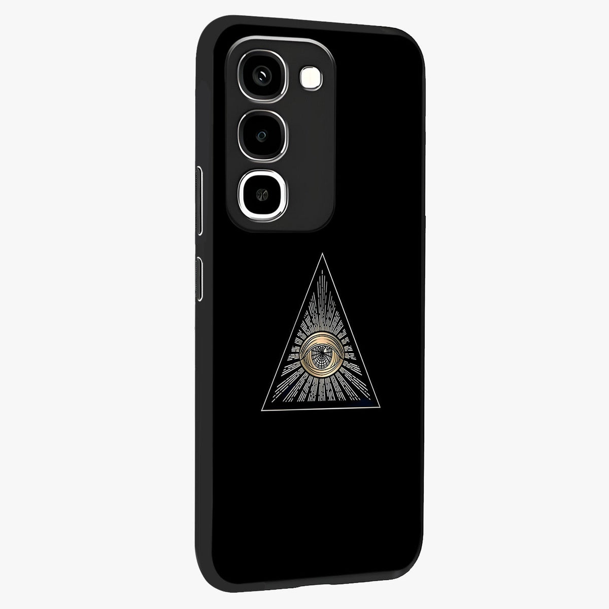 Illuminati Evil Glass Case upright view showcasing striking illuminati artwork with mysterious symbolic theme.