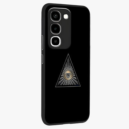 Illuminati Evil Glass Case upright view showcasing striking illuminati artwork with mysterious symbolic theme.