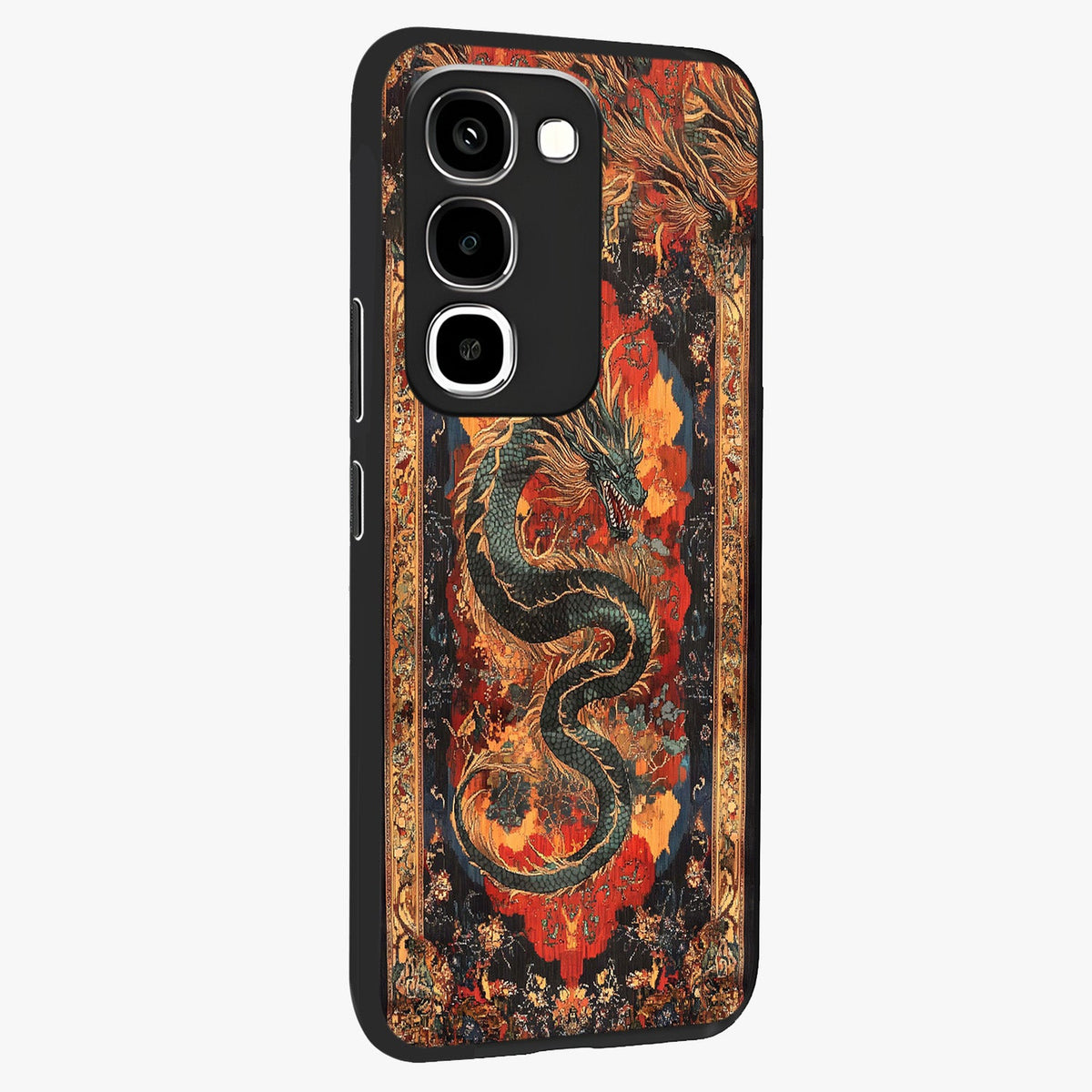 Inferno Dragon Soul Glass Case upright view showcasing intense dragon artwork with fantasy fire theme.