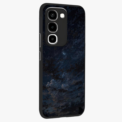 Lunar Veil Silence Glass Case upright view showcasing calm moon themed artwork with serene night atmosphere.