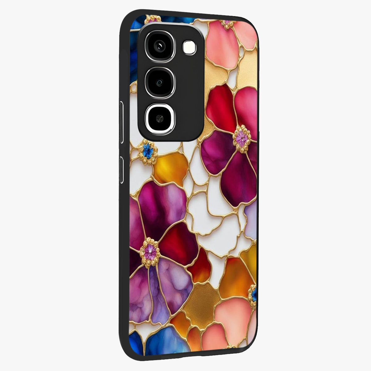 Marble Flower Pattern Glass Case upright view showcasing decorative marble flower artwork with refined style.