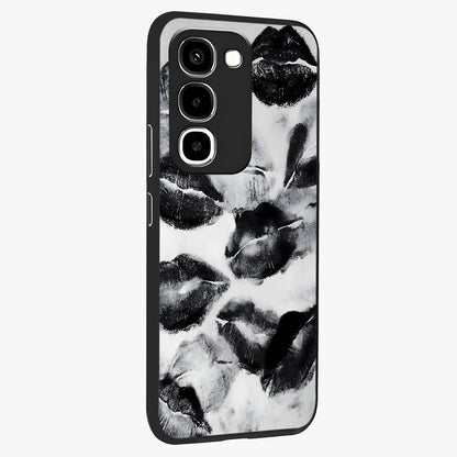 Midnight Kiss Marks Glass Case upright view showcasing stylish kiss mark artwork with trendy romantic theme.