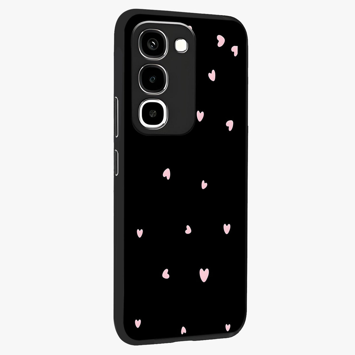 Pink Love Drops Glass Case upright view showcasing charming heart drop artwork with romantic playful theme.