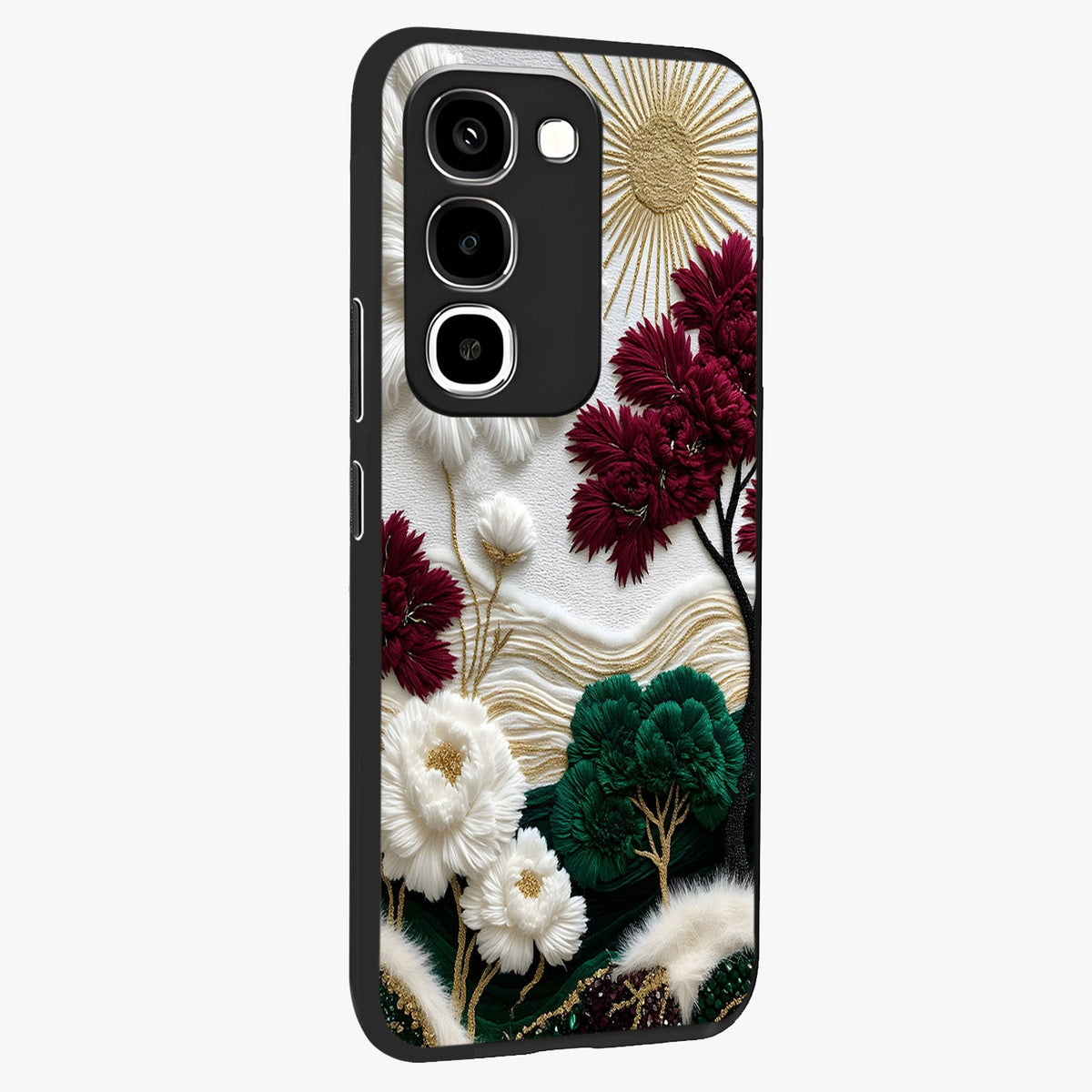 Radiant Bloom Elegance Glass Case upright view showcasing decorative flower artwork with refined botanical theme.