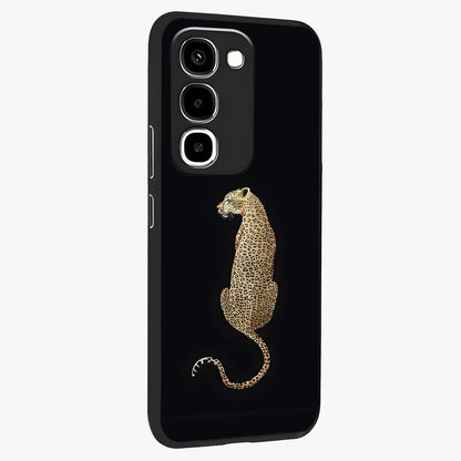 Regal Leopard Glass Case upright view showcasing striking leopard artwork with fierce wildlife theme.