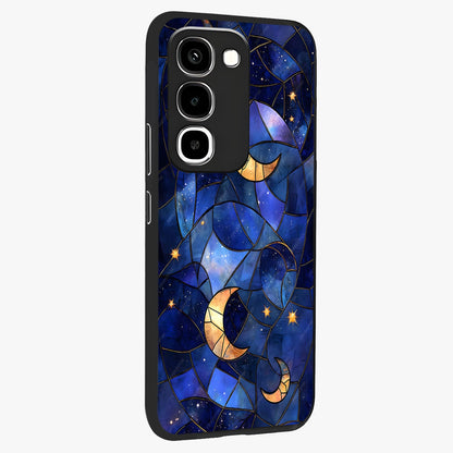 Starlit Sky Tapestry Glass Case upright view showcasing elegant starry sky artwork with cosmic decorative theme.