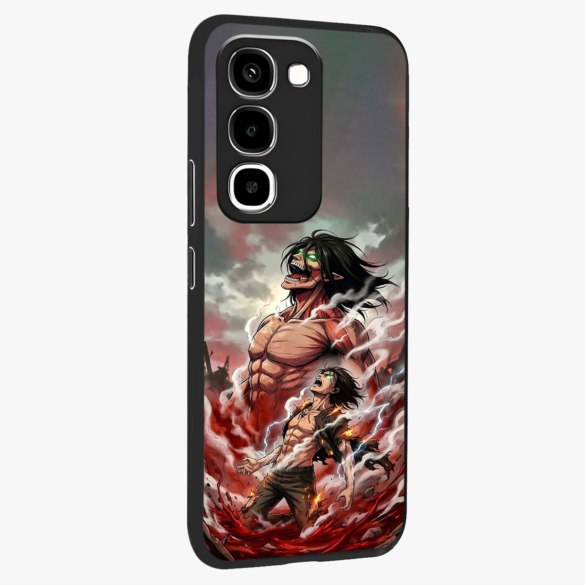 Titan Awakening Fury Glass Case upright view showcasing intense titan artwork with epic fantasy theme.