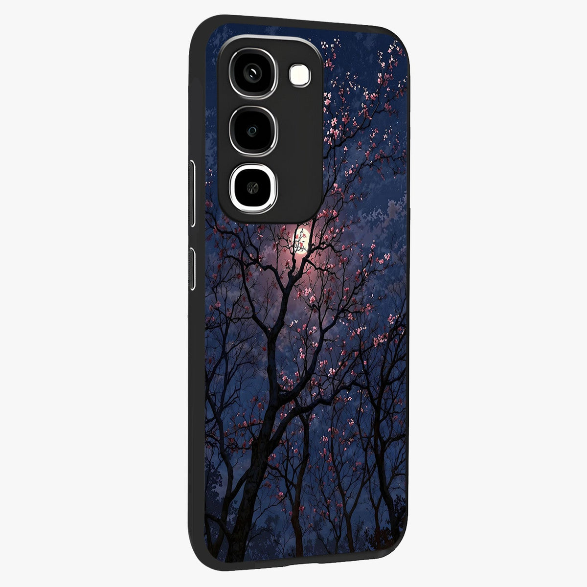 Twilight Sakura Serenade Glass Case upright view showcasing beautiful cherry blossom artwork with serene evening theme.