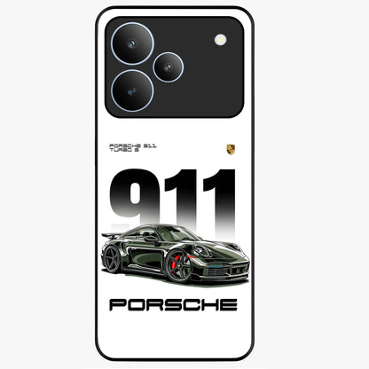 911 Turbo Dominance Glass Case showing clean flat back view with bold 911 sports car artwork and glossy glass finish.