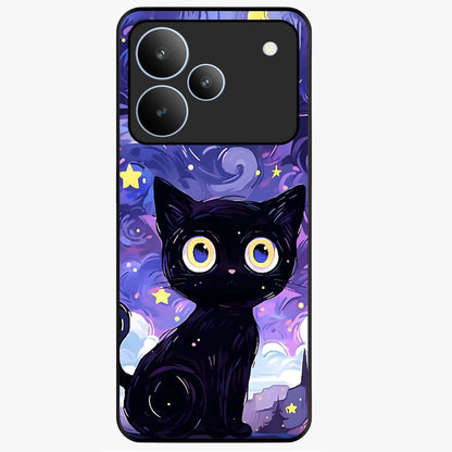 Abstract Cat Art Glass Case showing flat back view with artistic cat illustration and glossy glass finish.