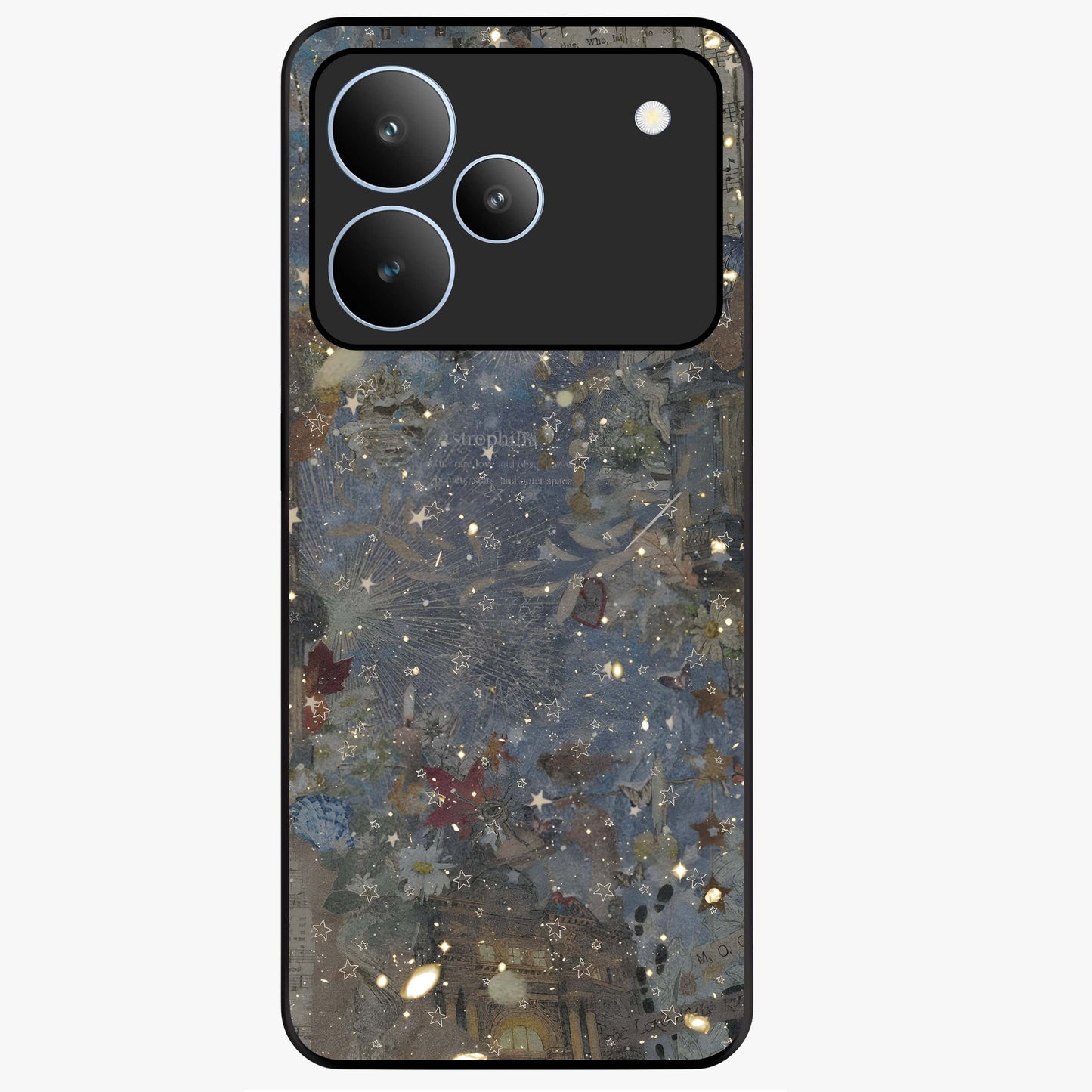Aesthetic Astrolophia Glass Case showing flat back view with dreamy aesthetic design and glossy glass finish.