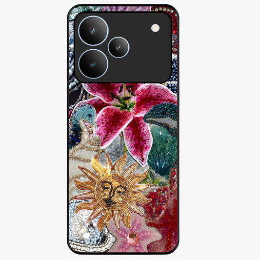 Beaded Garden Fantasy Glass Case showing flat back view with dreamy garden bead artwork and glossy glass finish.