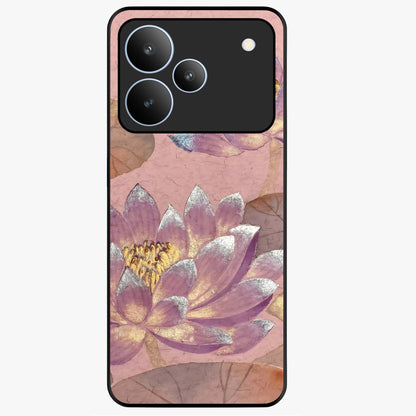 Blossom Mist Lotus Glass Case showing flat back view with serene lotus blossom artwork and glossy glass finish.
