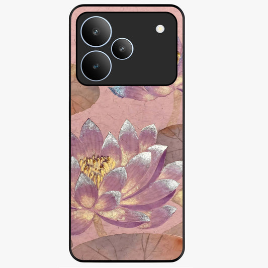 Blossom Mist Lotus Glass Case showing flat back view with serene lotus blossom artwork and glossy glass finish.