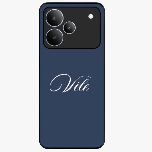Blue Background Personalized Custom Name Glass Case showing flat back view with minimal blue background and custom name design.