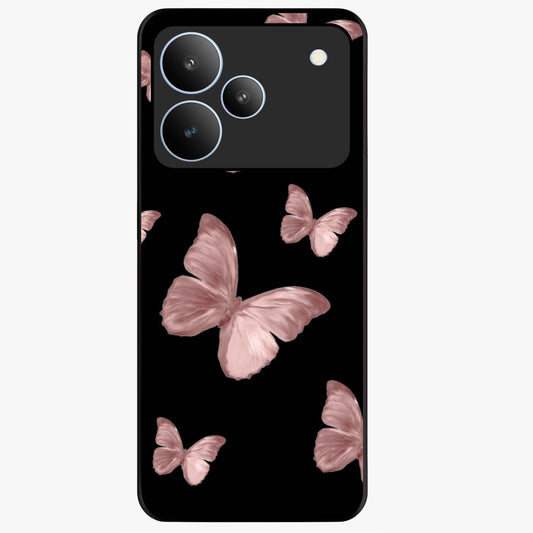 Butterfly Pattern Glass Case showing flat back view with elegant butterfly pattern artwork and glossy glass finish.