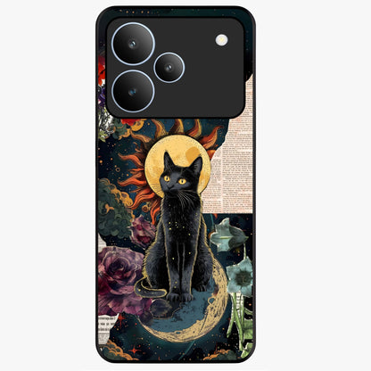 Celestial Black Cat Glass Case showing flat back view with mystical black cat artwork and glossy glass finish.
