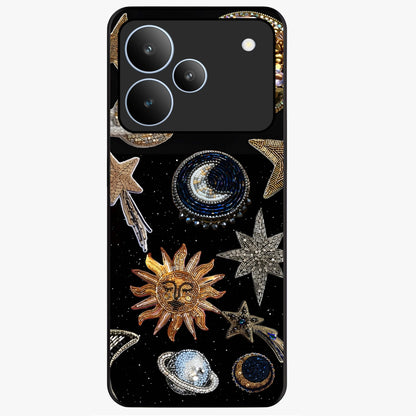 Celestial Gem Constellations Glass Case showing flat back view with sparkling constellation artwork and glossy glass finish.