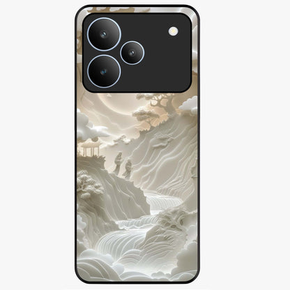 Celestial Origami Glass Case showing flat back view with artistic origami inspired celestial artwork and glossy glass finish.
