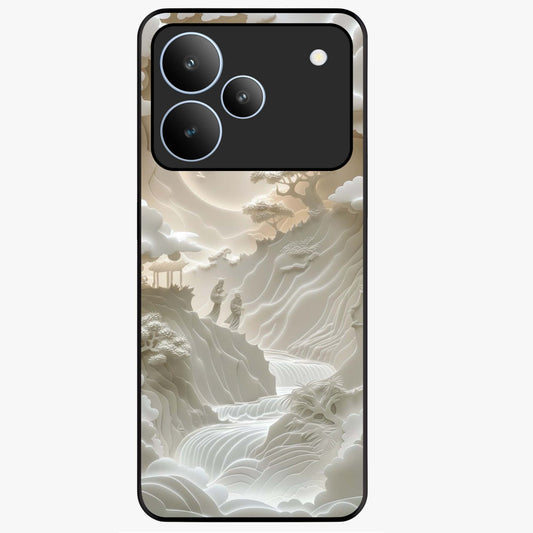 Celestial Origami Glass Case showing flat back view with artistic origami inspired celestial artwork and glossy glass finish.