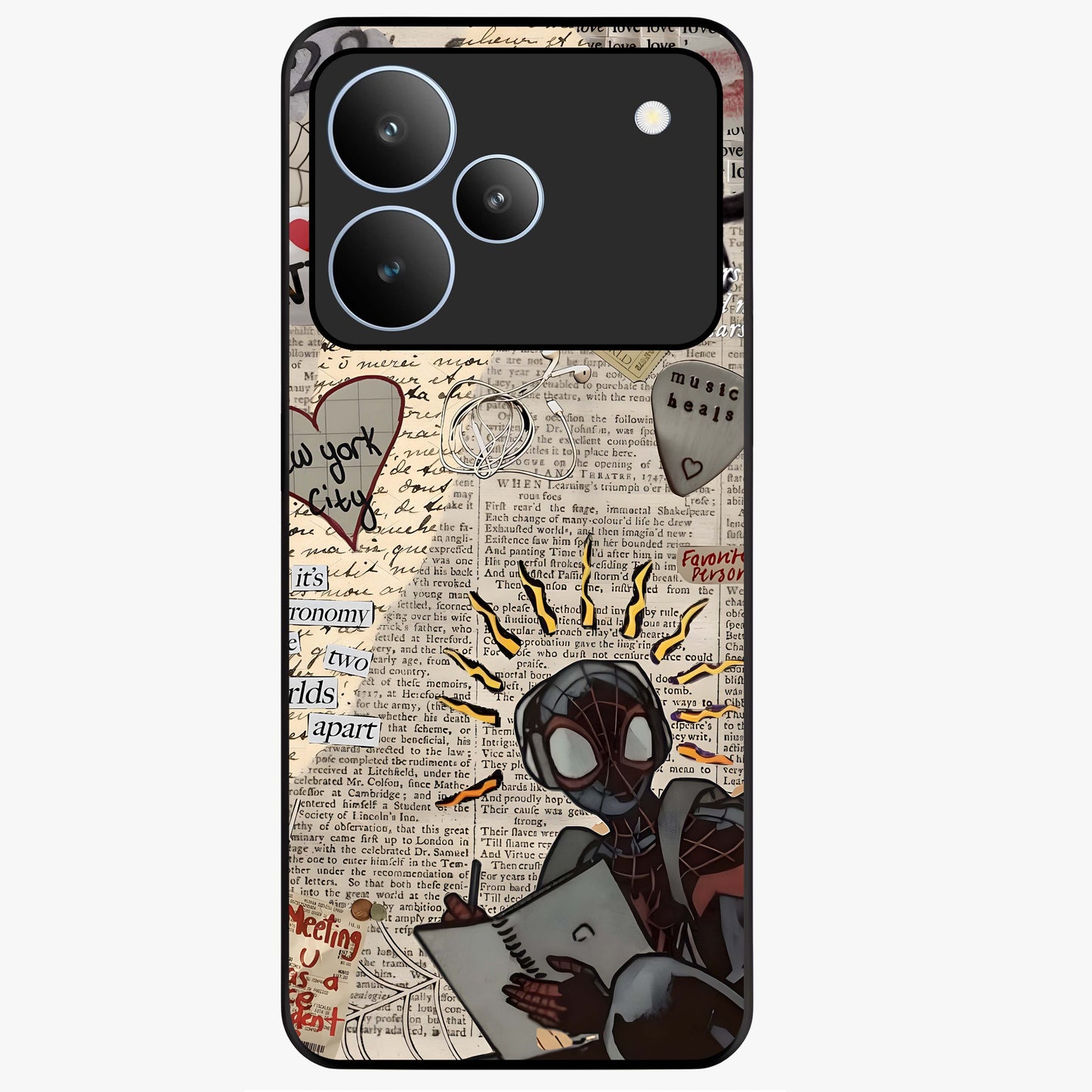 City Dream Sketch Glass Case showing flat back view with artistic city skyline sketch artwork and glossy glass finish.