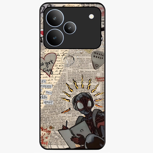 City Dream Sketch Glass Case showing flat back view with artistic city skyline sketch artwork and glossy glass finish.