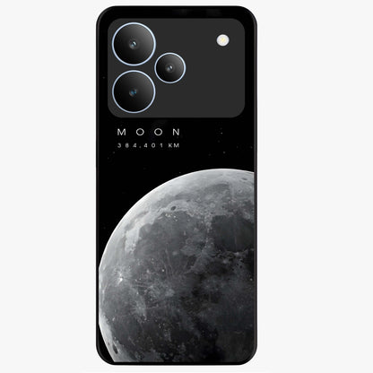 Cosmic Moon Glow Glass Case showing flat back view with glowing moon artwork and glossy glass finish.