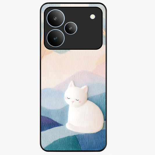 Cotton Dream Cat Glass Case showing flat back view with soft dreamy cat artwork and glossy glass finish.