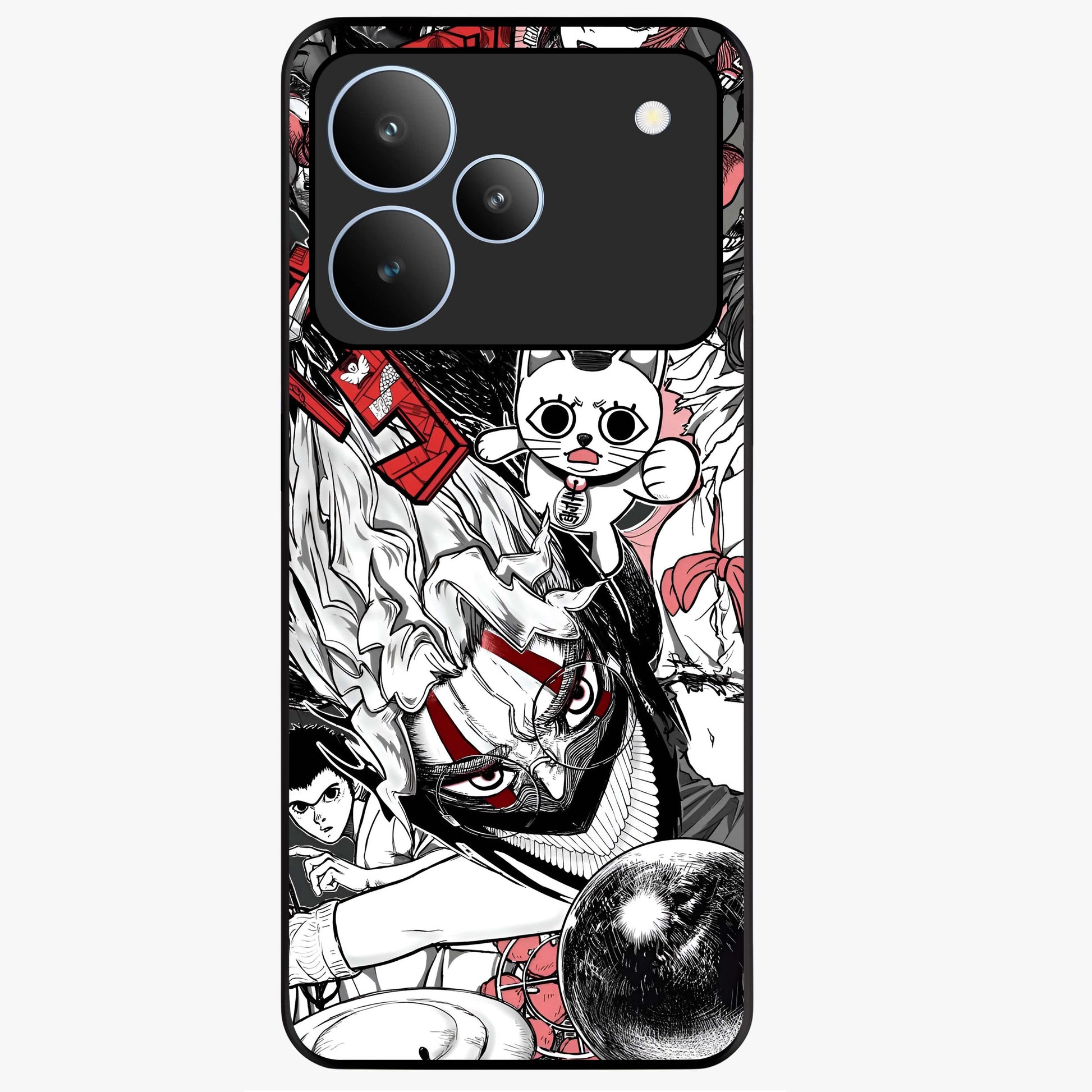 Crimson Chaos Panel Glass Case showing flat back view with bold crimson abstract artwork and glossy glass finish.