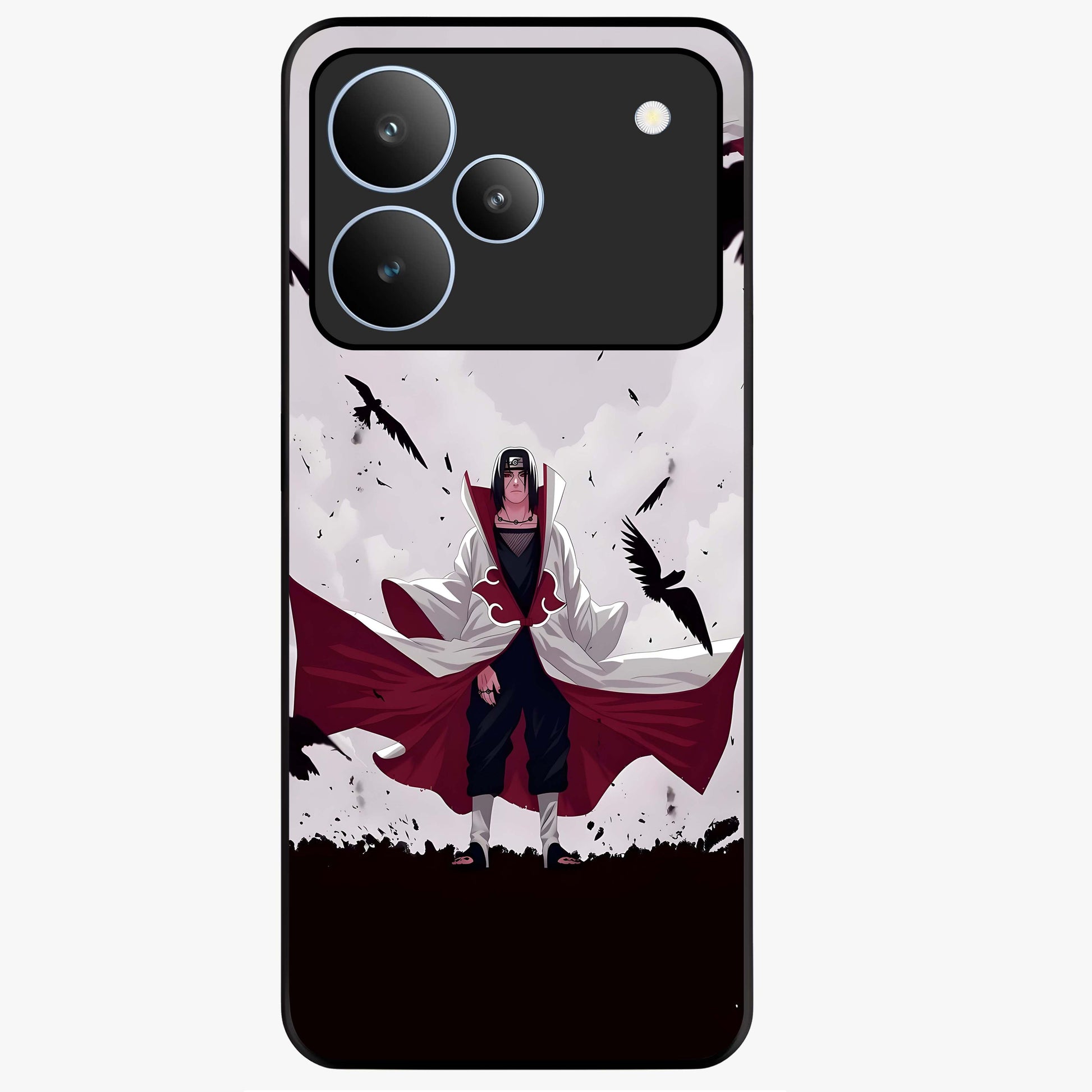 Crimson Crow Ascension Glass Case showing flat back view with mystical crow artwork and glossy glass finish.