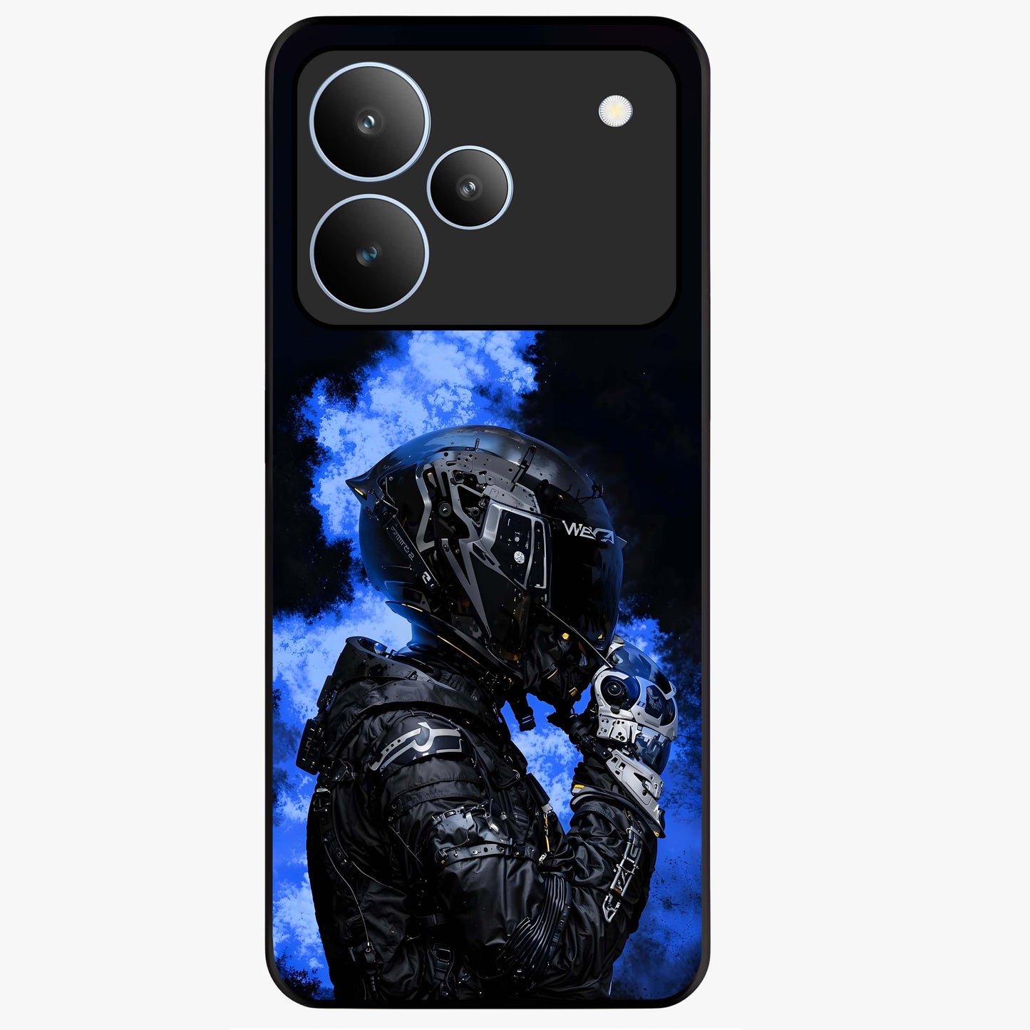 Cyber Sentinel Protocol Glass Case showing flat back view with futuristic cyber themed artwork and glossy glass finish.
