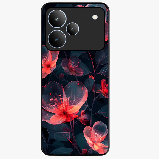 Dark Shade of Flower Glass Case showing flat back view with elegant dark floral artwork and glossy glass finish.