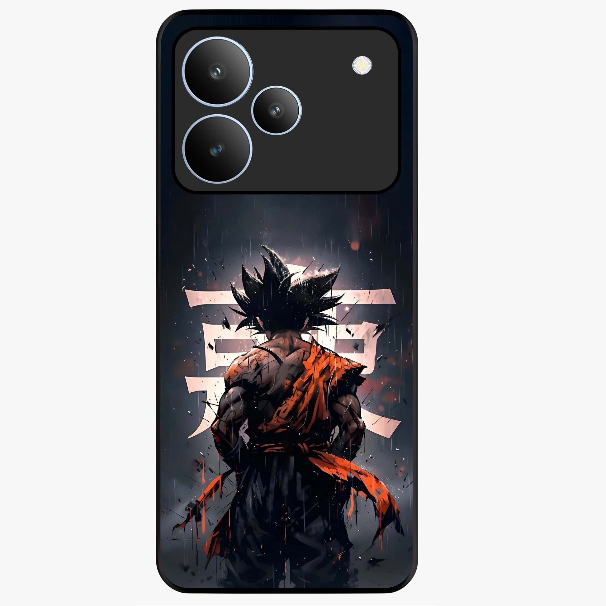 Dark Warrior In Rain Glass Case showing flat back view with warrior artwork in rainy atmosphere and glossy glass finish.