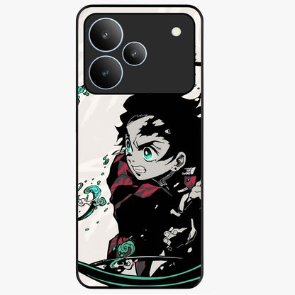 Demon Slayer Glass Case showing flat back view with bold anime inspired artwork and glossy glass finish.