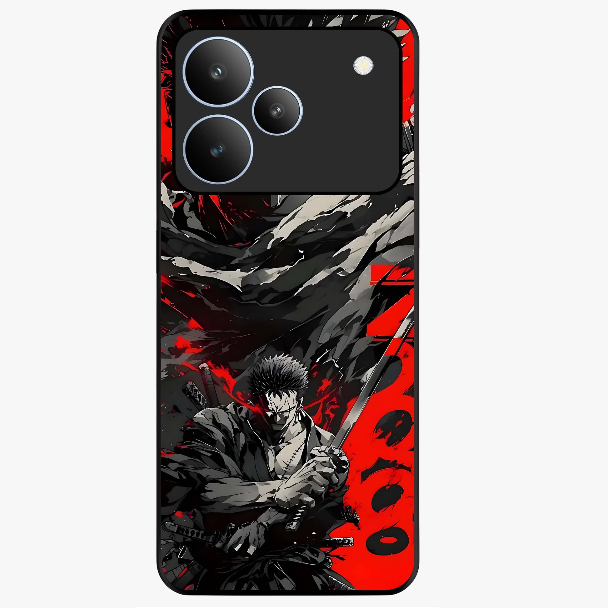 Demon Sword Resolve Glass Case showing flat back view with fierce sword warrior artwork and glossy glass finish.