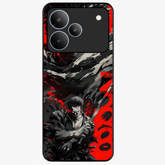 Demon Sword Resolve Glass Case showing flat back view with fierce sword warrior artwork and glossy glass finish.
