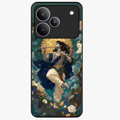 Divine Krishna Art Glass Case showing flat back view with Lord Krishna artwork and glossy glass finish.