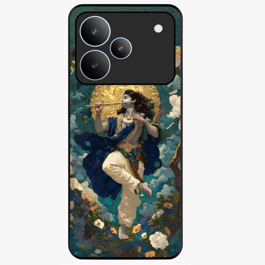 Divine Krishna Art Glass Case showing flat back view with Lord Krishna artwork and glossy glass finish.