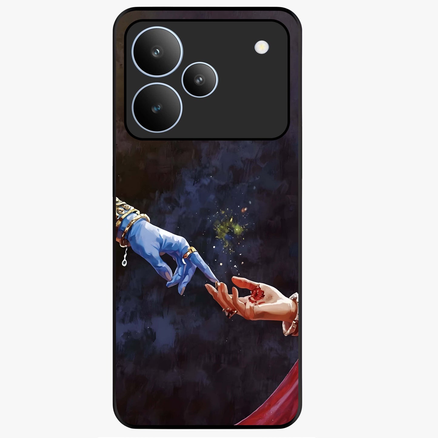Divine Touch Eternal Glass Case showing flat back view with spiritual themed artwork and glossy glass finish.