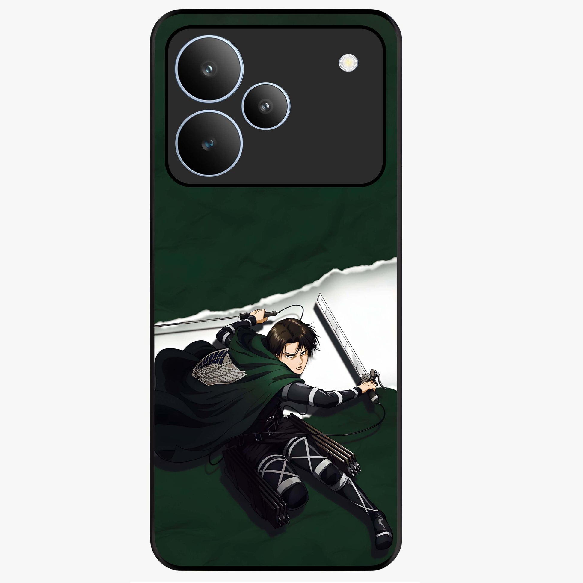 Emerald War Vanguard Glass Case showing flat back view with powerful warrior themed artwork and glossy glass finish.