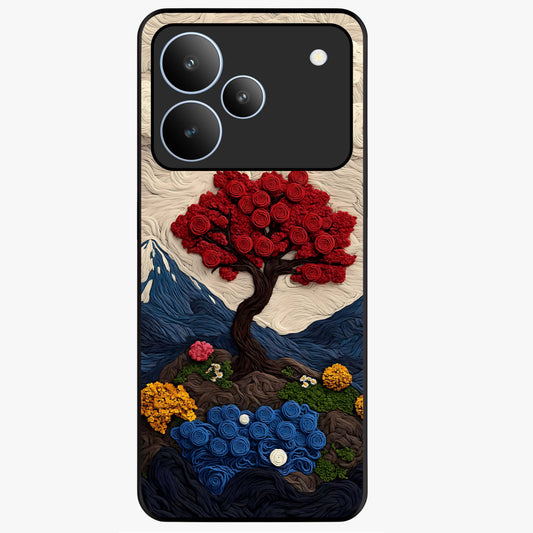 Eternal Nature Tapestry Glass Case showing flat back view with intricate nature tapestry artwork and glossy glass finish.