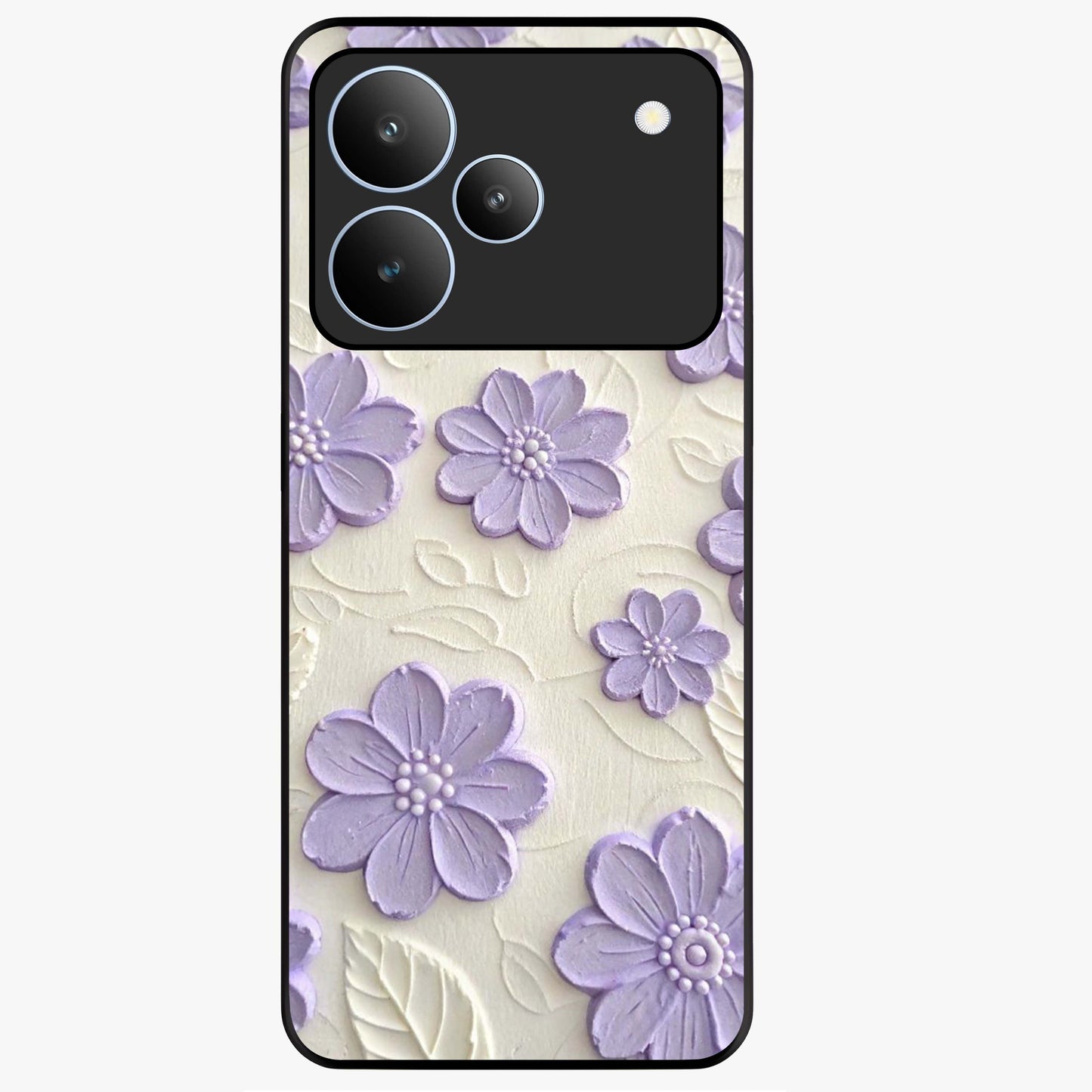 Floral Wall Art With Purple Flowers Glass Case showing flat back view with purple flower artwork and glossy glass finish.