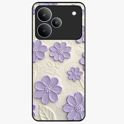 Floral Wall Art With Purple Flowers Glass Case showing flat back view with purple flower artwork and glossy glass finish.