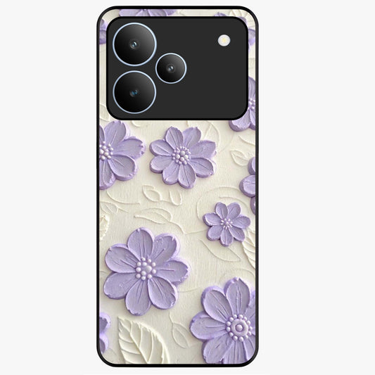 Floral Wall Art With Purple Flowers Glass Case showing flat back view with purple flower artwork and glossy glass finish.