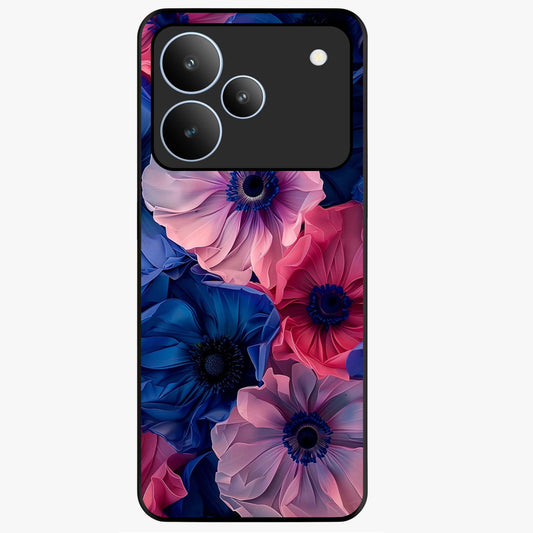 Flower Paper Art Pattern Glass Case showing flat back view with paper cut style floral artwork and glossy glass finish.