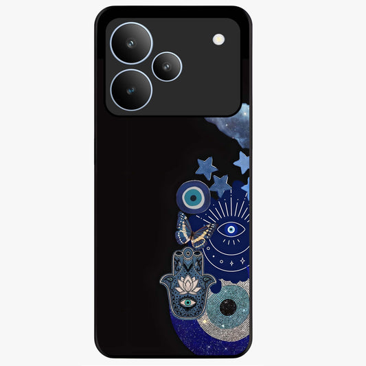 Galactic Charm Cluster Glass Case showing flat back view with glowing celestial charm artwork and glossy glass finish.