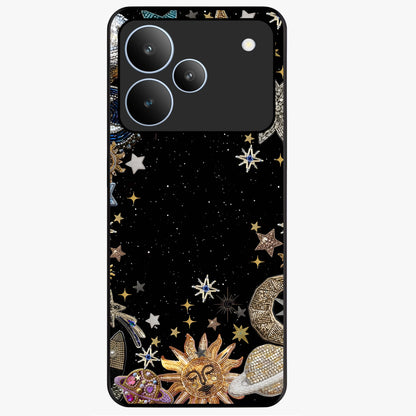Galactic Jewel Stars Glass Case showing flat back view with sparkling star jewel artwork and glossy glass finish.