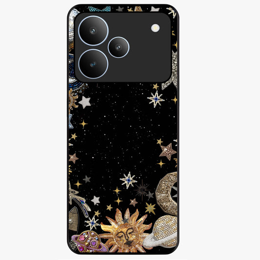 Galactic Jewel Stars Glass Case showing flat back view with sparkling star jewel artwork and glossy glass finish.
